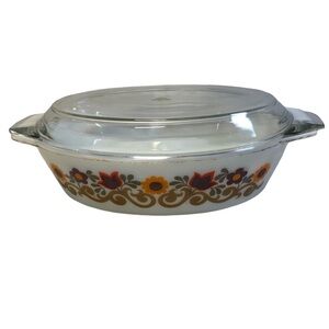 Vintage JAJ Pyrex Briarwood Oval Dish with Lid